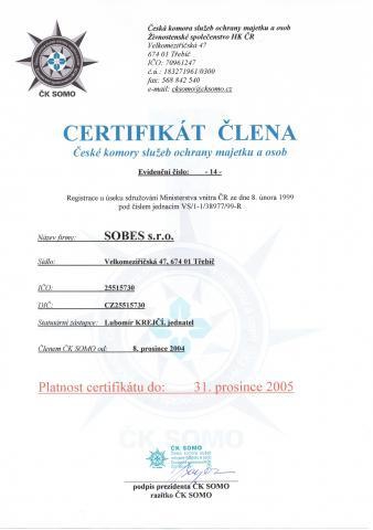 Certifikát člena